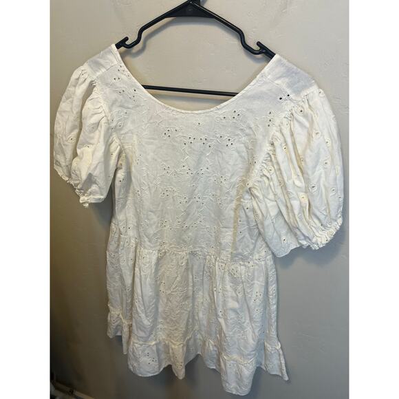 Sunday Best Aritzia White Eyelet Bubble Sleeve Peplum Girly Romantic Blouse XS - Picture 6 of 15